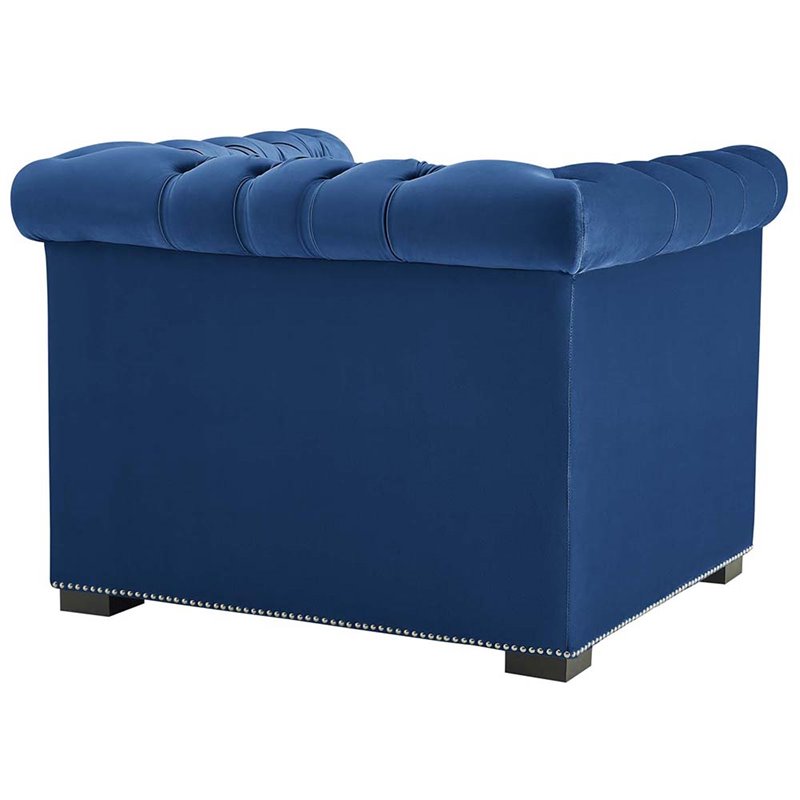 Maklaine Tufted Performance Velvet Accent Armchair in Midnight Blue