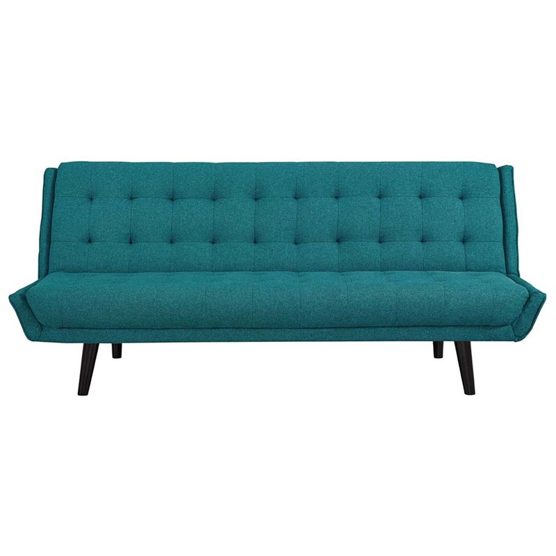 Maklaine Tufted Convertible Fabric & Wood Sofa Bed in Teal and Black