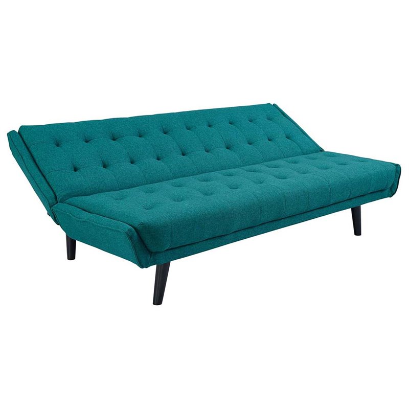 Maklaine Tufted Convertible Fabric & Wood Sofa Bed in Teal and Black