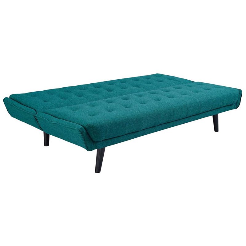 Maklaine Tufted Convertible Fabric & Wood Sofa Bed in Teal and Black