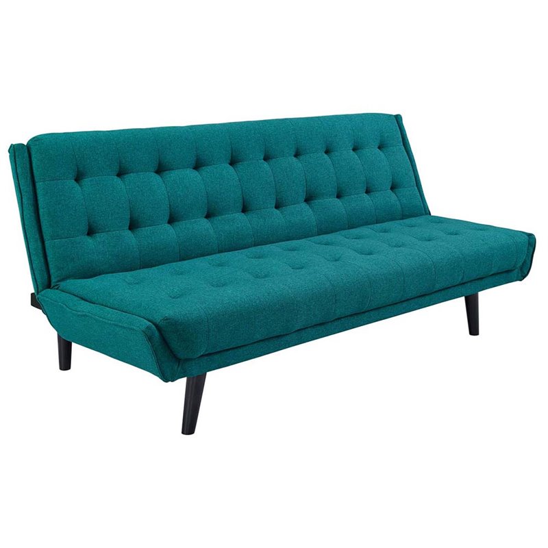 Maklaine Tufted Convertible Fabric & Wood Sofa Bed in Teal and Black