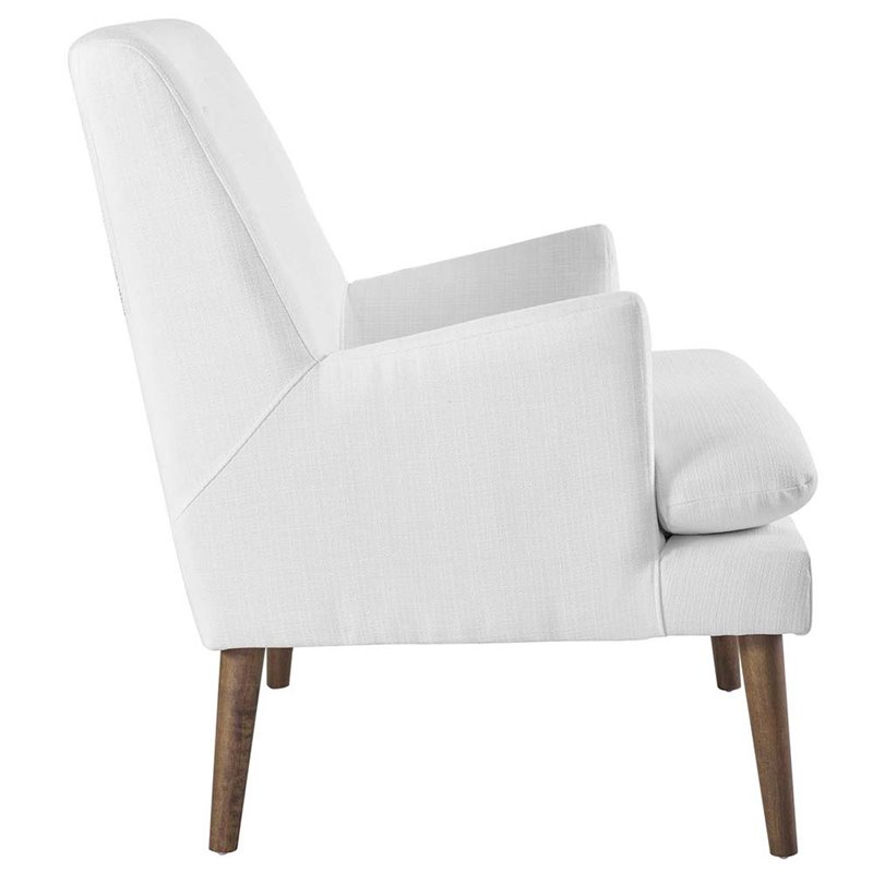 Maklaine Contemporary Tufted Fabric Lounge Chair in White and Walnut