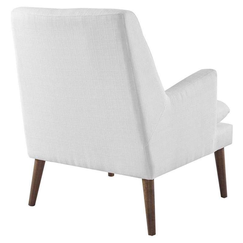 Maklaine Contemporary Tufted Fabric Lounge Chair in White and Walnut