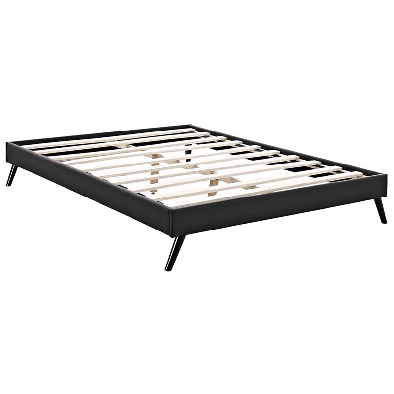 Maklaine Vinyl Full Bed Frame with Round Splayed Legs in Black