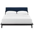 Maklaine Solid Wood/Fabric Queen Platform Bed in Walnut/Blue