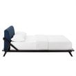 Maklaine Solid Wood/Fabric Queen Platform Bed in Walnut/Blue