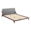Maklaine Solid Wood/Fabric Queen Platform Bed in Walnut/Light Gray