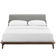 Maklaine Solid Wood/Fabric Queen Platform Bed in Walnut/Light Gray