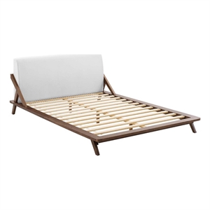 Maklaine Solid Wood/Fabric Queen Platform Bed in Walnut/White