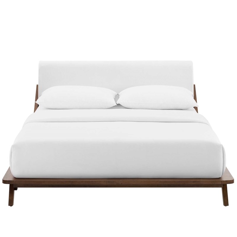 Maklaine Solid Wood/Fabric Queen Platform Bed in Walnut/White