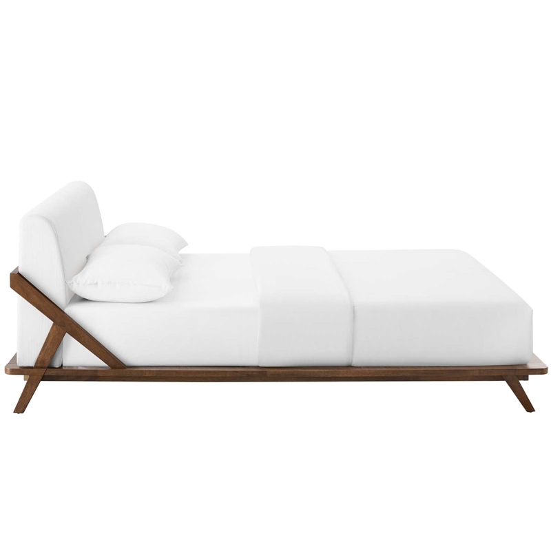 Maklaine Solid Wood/Fabric Queen Platform Bed in Walnut/White