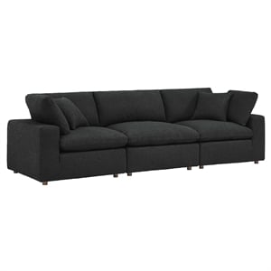 Maklaine Down Filled Overstuffed Boucle Fabric 3-Seater Sofa in Black