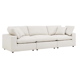 Maklaine Down Filled Overstuffed Boucle Fabric 3-Seater Sofa in Ivory
