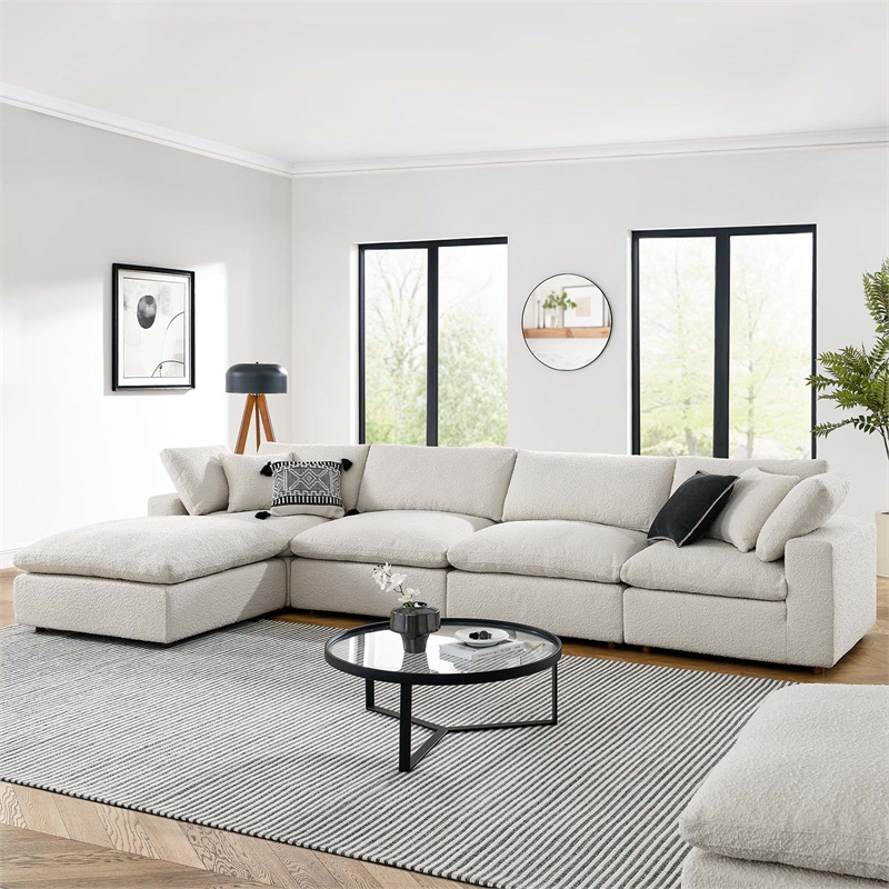 Maklaine 5-Piece Upholstered Boucle Fabric Sectional Sofa in Ivory