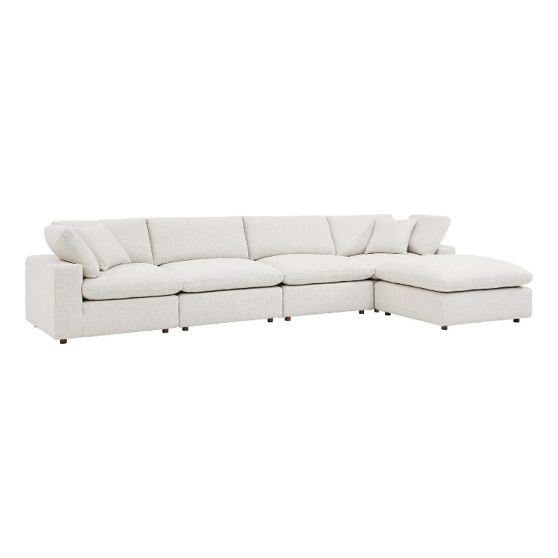 Maklaine 5-Piece Upholstered Boucle Fabric Sectional Sofa in Ivory