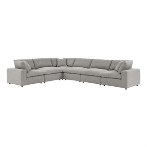 Maklaine 6-Piece Upholstered Fabric & Wood Sectional Sofa in Light Gray