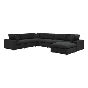 Maklaine 7-Piece Upholstered Boucle Fabric Sectional Sofa in Black