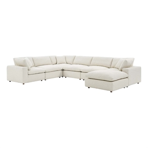 Maklaine 7-Piece Upholstered Boucle Fabric Sectional Sofa in Ivory