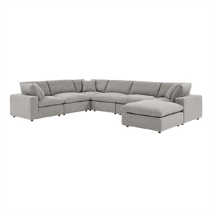 Maklaine 7-Piece Upholstered Boucle Fabric Sectional Sofa in Light Gray