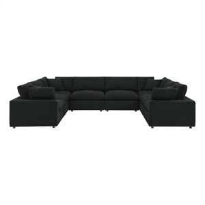 Maklaine 8-Piece Upholstered Boucle Fabric Sectional Sofa in Black