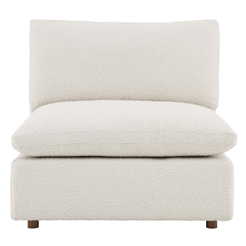 Maklaine Down Filled Overstuffed Boucle Fabric Armless Chair in Ivory