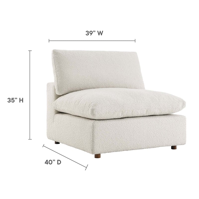 Maklaine Down Filled Overstuffed Boucle Fabric Armless Chair in Ivory