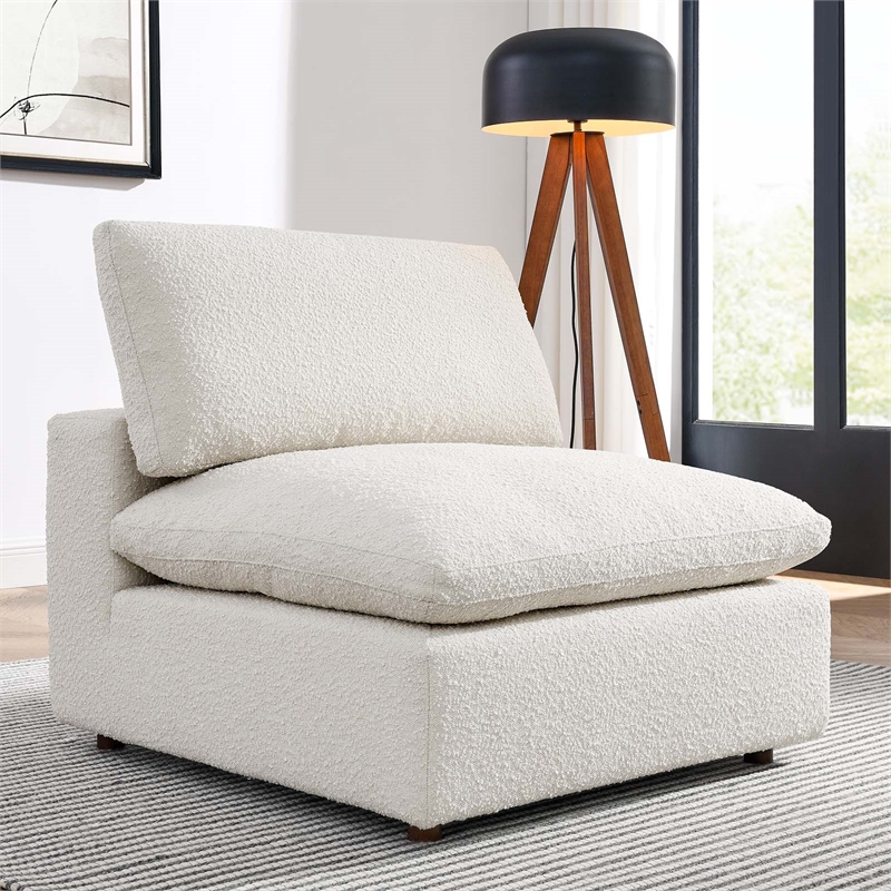 Maklaine Down Filled Overstuffed Boucle Fabric Armless Chair in Ivory
