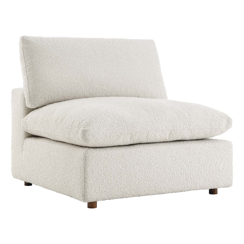 Maklaine Down Filled Overstuffed Boucle Fabric Armless Chair in Ivory