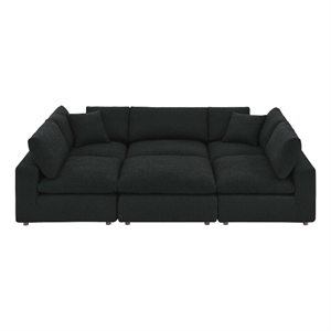 Maklaine 6-Piece Upholstered Wood & Fabric Sectional Sofa in Black
