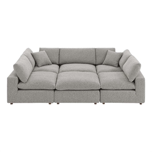 Maklaine 6-Piece Upholstered Wood & Fabric Sectional Sofa in Light Gray