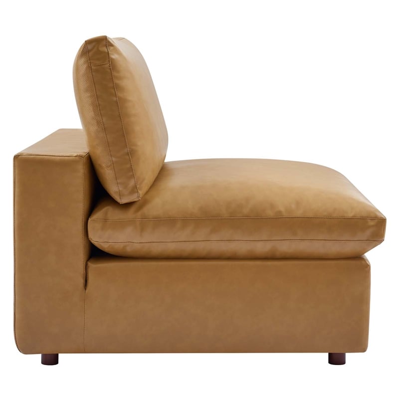 Maklaine Down Filled Overstuffed Faux Leather Armless Chair in Tan