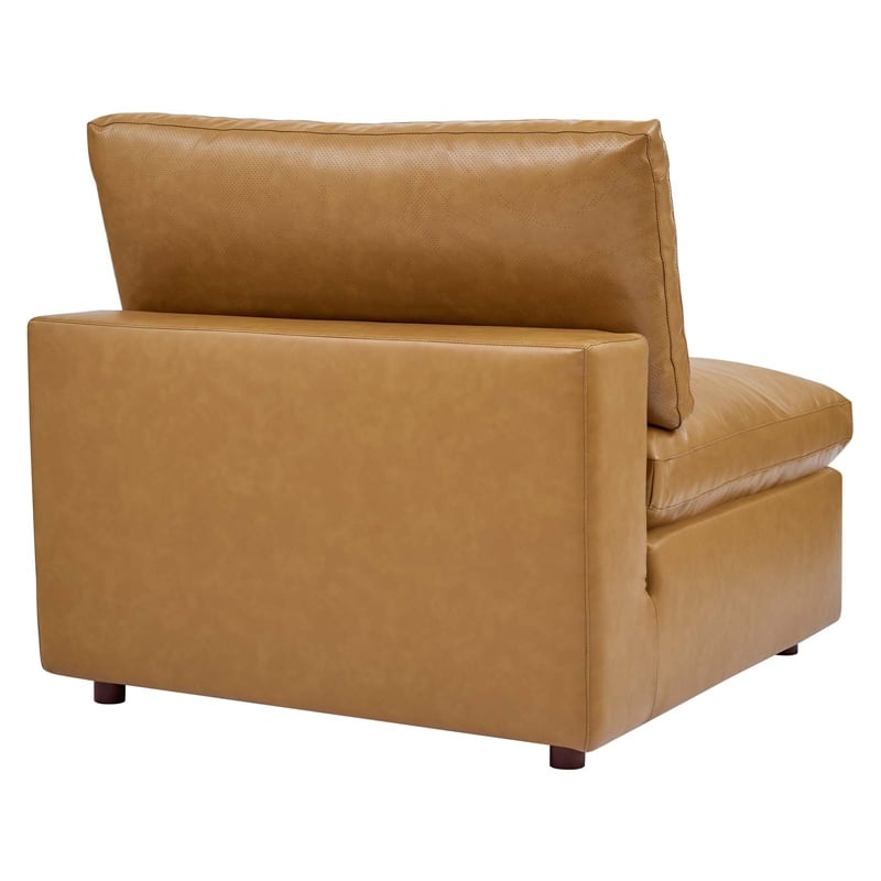 Maklaine Down Filled Overstuffed Faux Leather Armless Chair in Tan