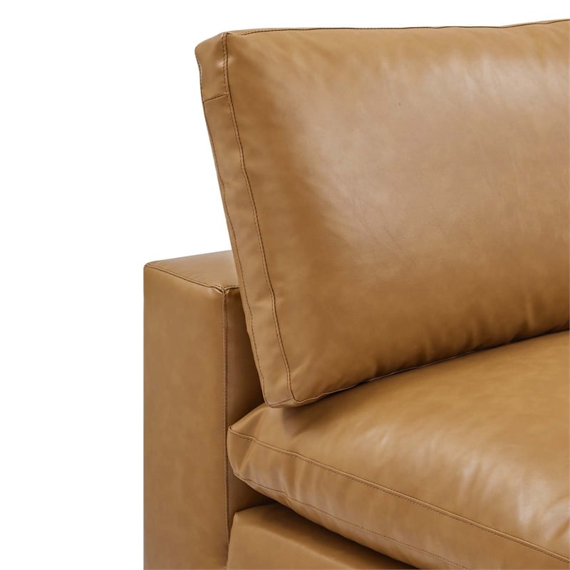 Maklaine Down Filled Overstuffed Faux Leather Armless Chair in Tan