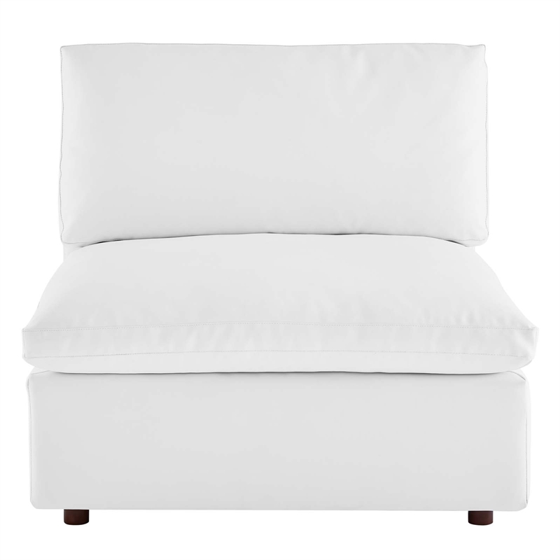 Maklaine Down Filled Overstuffed Faux Leather Armless Chair in White
