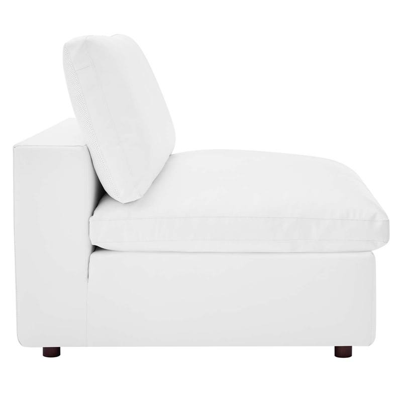 Maklaine Down Filled Overstuffed Faux Leather Armless Chair in White