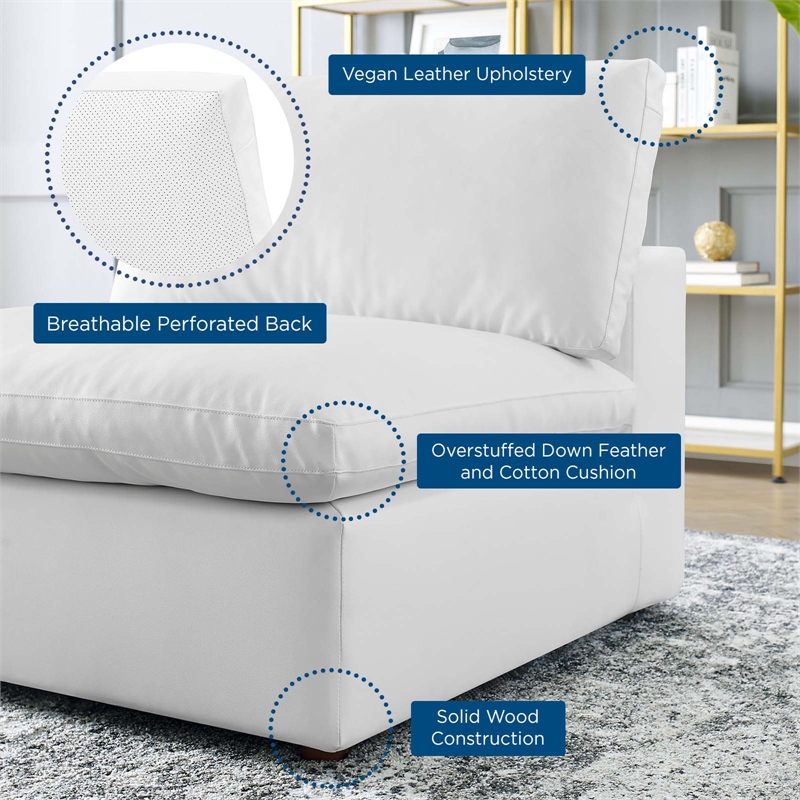 Maklaine Down Filled Overstuffed Faux Leather Armless Chair in White