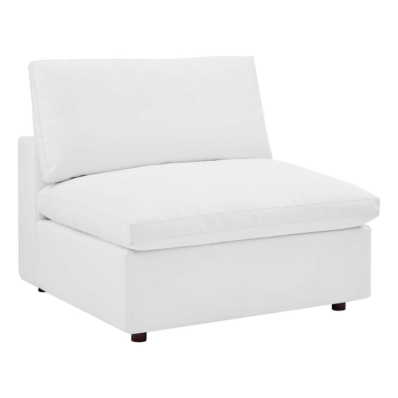 Maklaine Down Filled Overstuffed Faux Leather Armless Chair in White