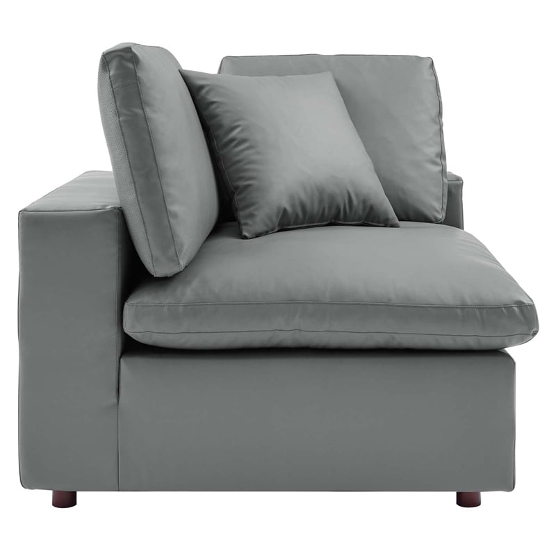 Maklaine Down Filled Overstuffed Faux Leather Corner Chair in Gray