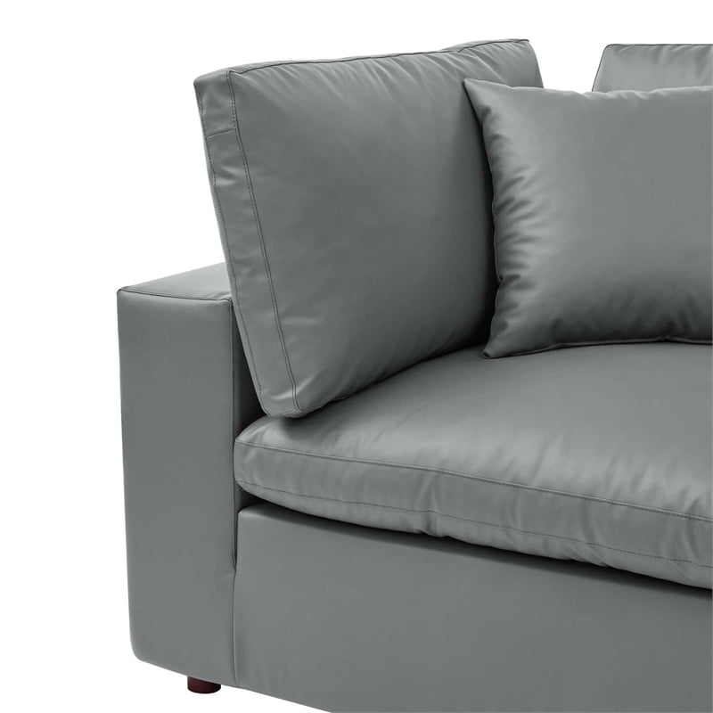 Maklaine Down Filled Overstuffed Faux Leather Corner Chair in Gray
