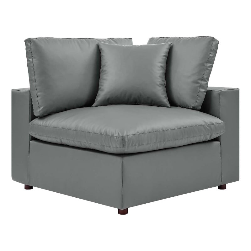 Maklaine Down Filled Overstuffed Faux Leather Corner Chair in Gray