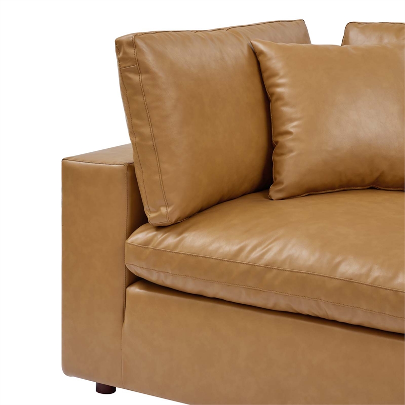 Maklaine Down Filled Overstuffed Faux Leather Corner Chair in Tan