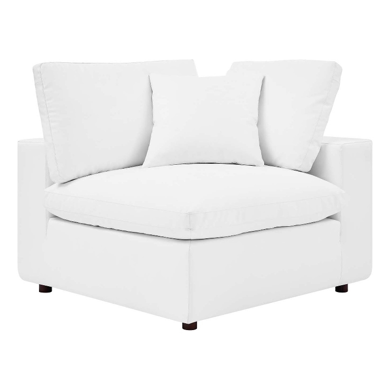 Maklaine Down Filled Overstuffed Faux Leather Corner Chair in White