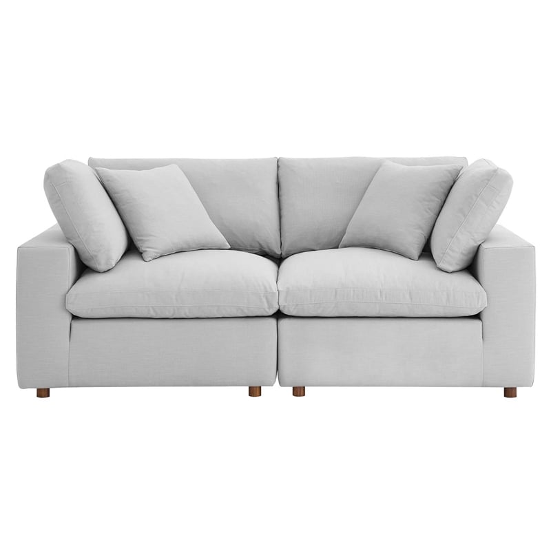 Maklaine 2-Piece Fabric Down Filled Sectional Sofa in Light Gray