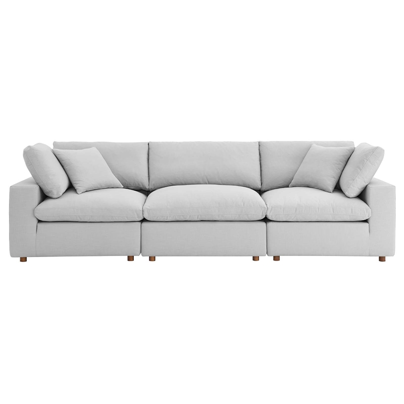 Maklaine 3-Piece Fabric Down Filled Sectional Sofa in Light Gray