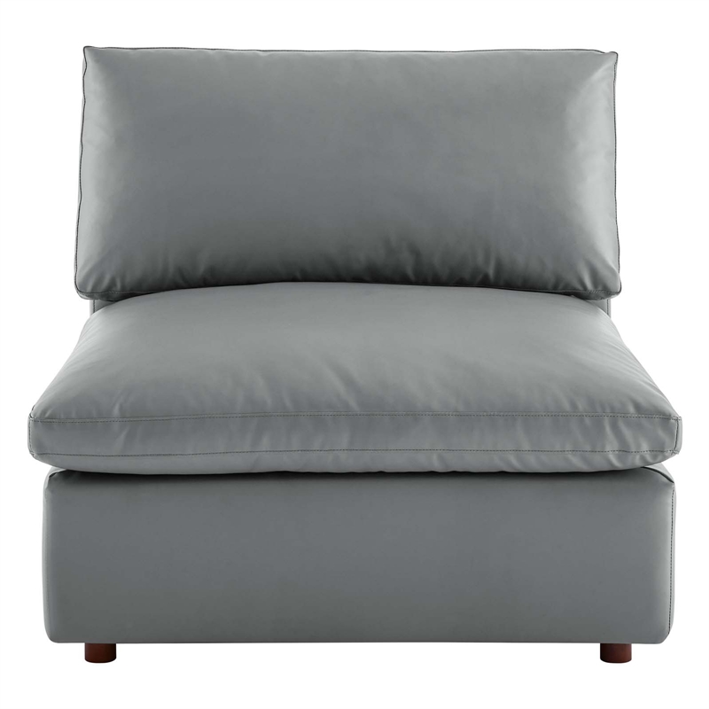 Maklaine Down Filled Overstuffed Faux Leather Armless Chair in Gray