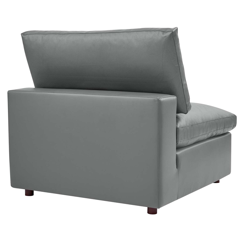 Maklaine Down Filled Overstuffed Faux Leather Armless Chair in Gray