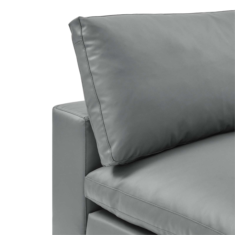 Maklaine Down Filled Overstuffed Faux Leather Armless Chair in Gray