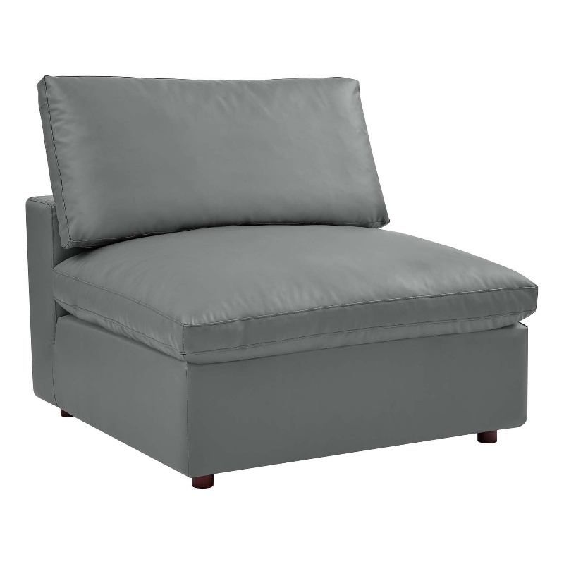 Maklaine Down Filled Overstuffed Faux Leather Armless Chair in Gray