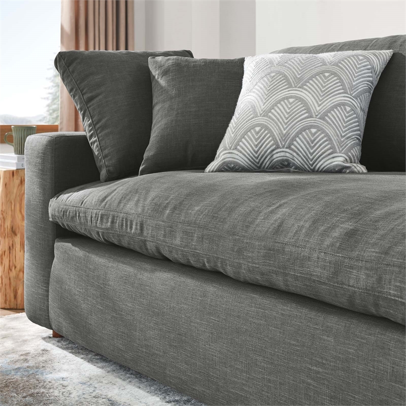Maklaine Contemporary Upholstered Fabric and Wood Sofa in Gray
