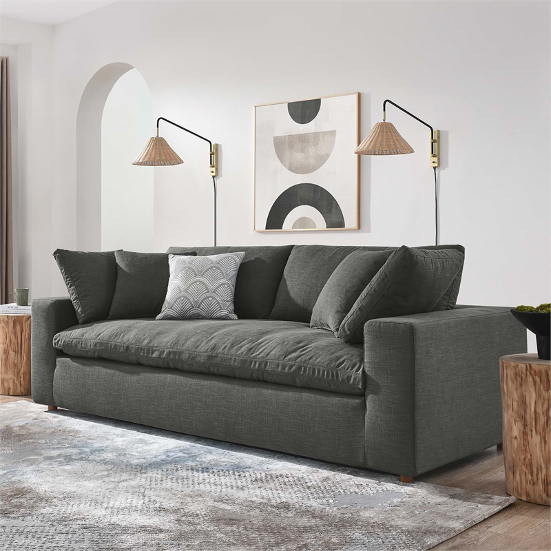 Maklaine Contemporary Upholstered Fabric and Wood Sofa in Gray